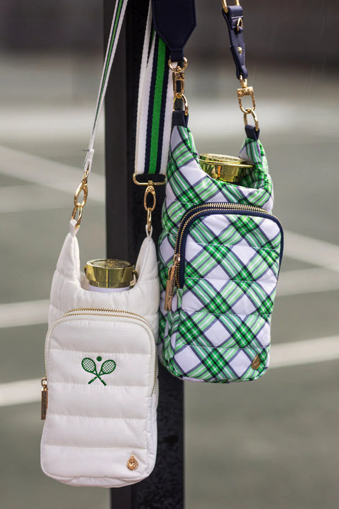 WanderFull White HydroBag with Tennis Embroidery and Navy, Green, White Strap