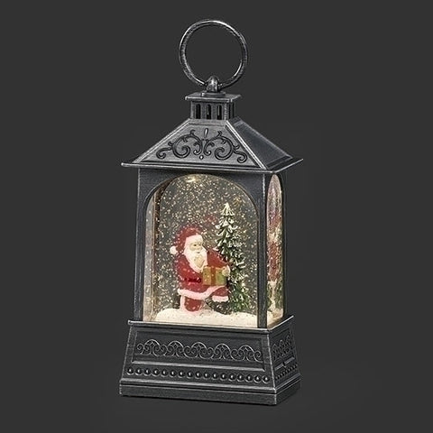 Black Lighted Swirl Santa Lantern w/ Cardinal for Just Jill