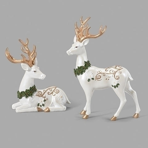 Set of 2 Poinsettia Deer w/ Swirl Design for Just Jill