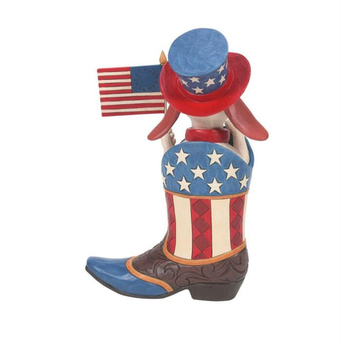 Jim Shore Boot with Dog Holding Flag Figurine