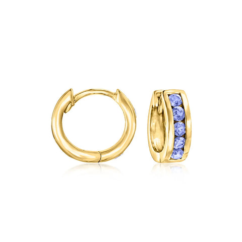 Ross-Simons 1/2 " Tanzanite Huggie Hoop Earrings 18kt Gold Over Sterling