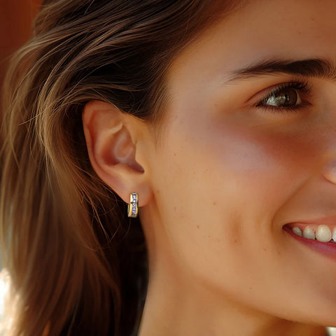 Ross-Simons 1/2 " Tanzanite Huggie Hoop Earrings 18kt Gold Over Sterling