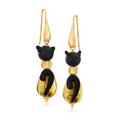 Ross-Simons Italian Murano Glass Cat Drop Earrings