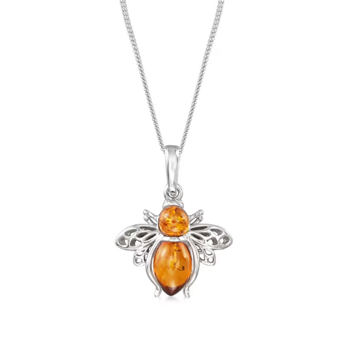 Ross-Simons Amber Bumblebee Pendant Necklace in Sterling Silver