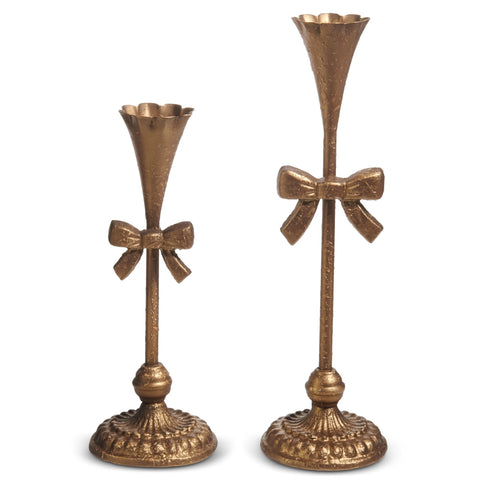 Set of 2 Brass-Toned Bow Taper Candlesticks for Just Jill