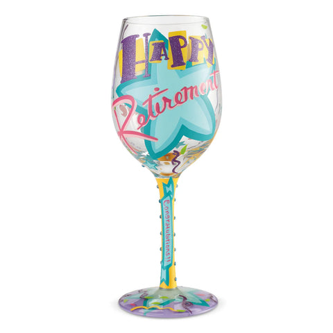 Lolita Hand Painted Wine Glass Happy Retirement
