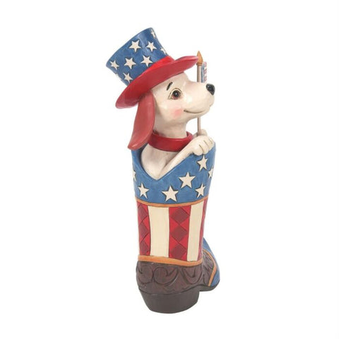 Jim Shore Boot with Dog Holding Flag Figurine