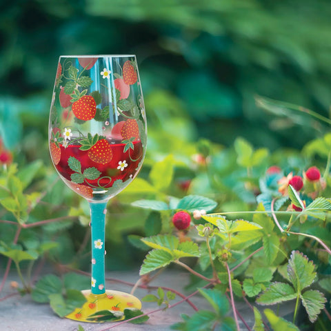 Lolita Strawberry Patch Hand-Painted Wine Glass