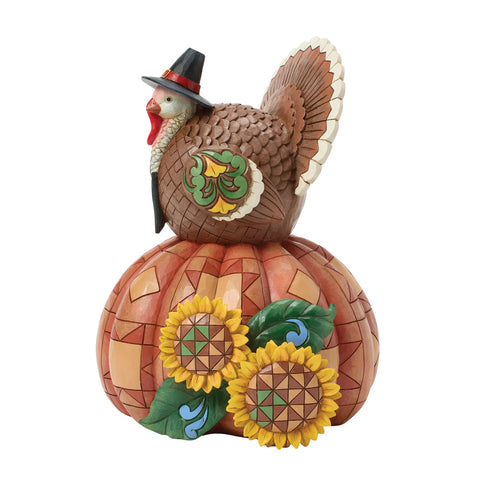 Jim Shore Turkey Pumpkin Sunflower Figurine