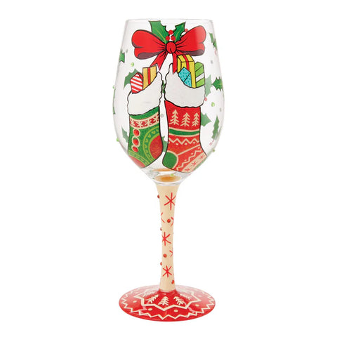 Lolita Stocking with Care Hand-Painted Wine Glass