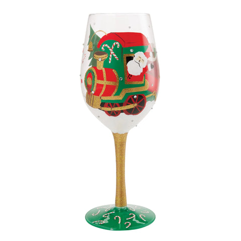 Lolita Santa's Chuggin' Along Hand-Painted Wine Glass