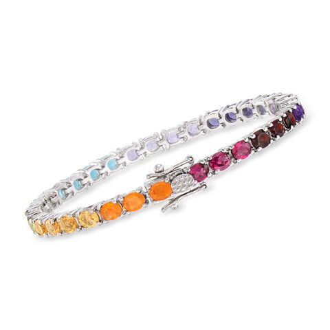 Ross-Simons Sterling Silver Fire Opal and 10.50 ct. t.w. Multi-Gemstone Tennis Bracelet