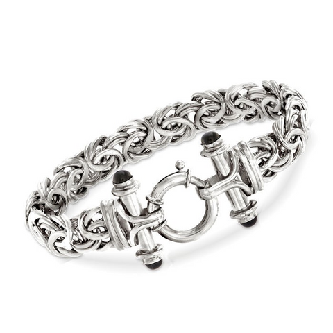 Ross-Simons Sterling Silver Byzantine Bracelet with Black Onyx Cabochons