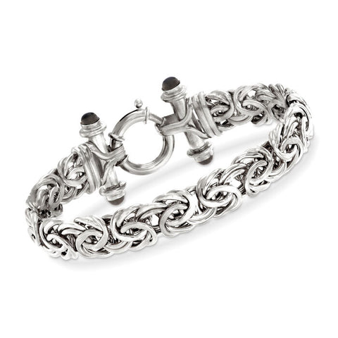Ross-Simons Sterling Silver Byzantine Bracelet with Black Onyx Cabochons