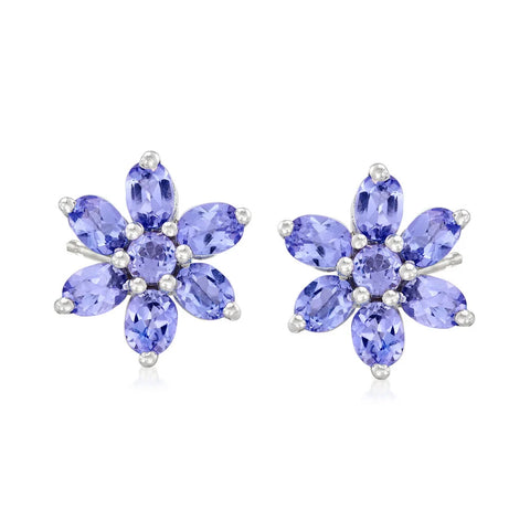 Ross Simons Sterling 2.10 ct. t.w. Tanzanite Flower Earrings