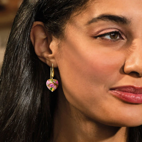 Ross Simons Italian Multicolored Murano Glass Rose Heart Drop Earrings