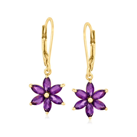 Ross-Simons Amethyst Flower Drop Earrings in 18kt Gold Over Sterling