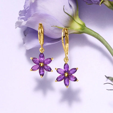 Ross-Simons Amethyst Flower Drop Earrings in 18kt Gold Over Sterling