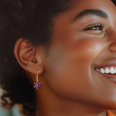 Ross-Simons Amethyst Flower Drop Earrings in 18kt Gold Over Sterling