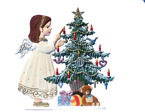 Angels Decorating Tree Hand Painted German Pewter Figurine