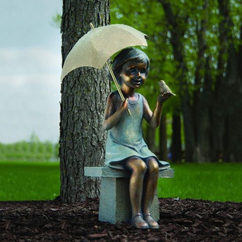 Girl on Garden Bench w/Bird and Umbrella Statue for Just Jill