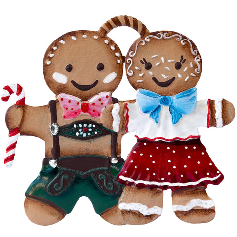 Gingerbread Couple Hand Painted German Pewter Ornament