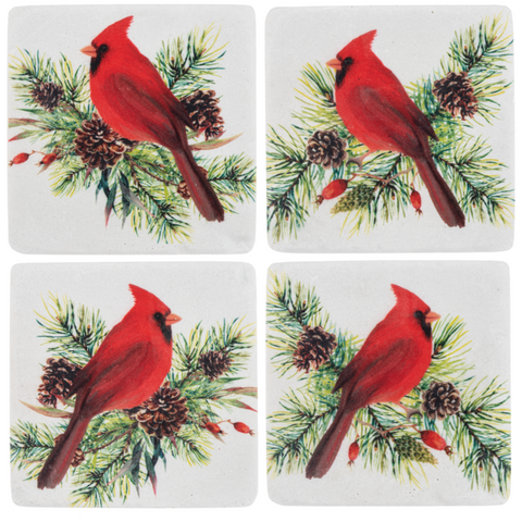 Winter Cardinal Set of 4 Coasters for Just Jill