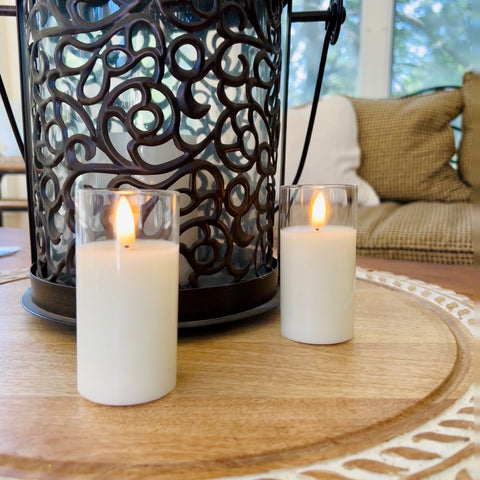 Set of 2 4" Petite Ivory Glass Pillar Candles for Just Jill
