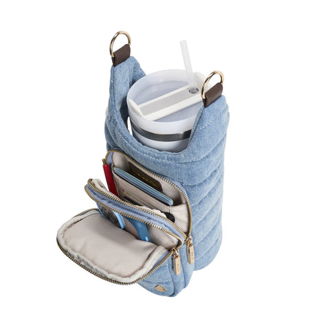 WanderFull HydroBag® HANDLE™- Football Embroidery on Denim with Gold Hardware