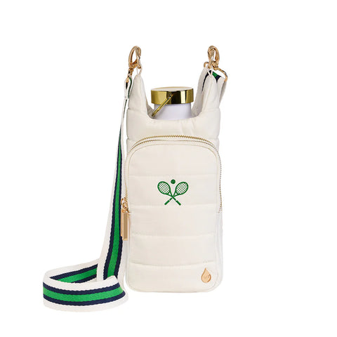 WanderFull White HydroBag with Tennis Embroidery and Navy, Green, White Strap