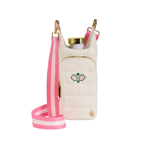 WanderFull White HydroBag® with Pickleball Embroidery and Striped Strap