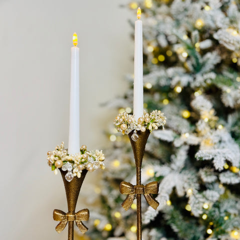 Set of 2 Brass-Toned Bow Taper Candlesticks for Just Jill