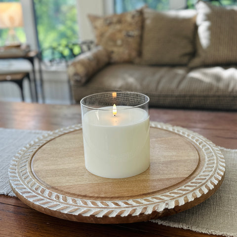 6" Clear Glass Ivory Pillar Flameless Candle for Just Jill