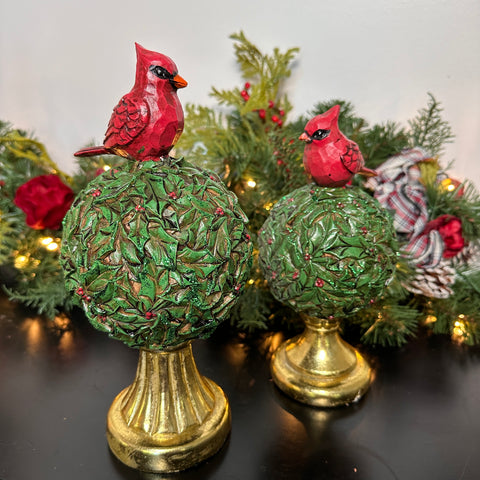 Set of 2 Cardinal Holly Ball Topiaries for Just Jill