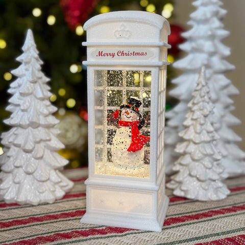Lighted Swirl Phone Booth with Snowman for Just Jill