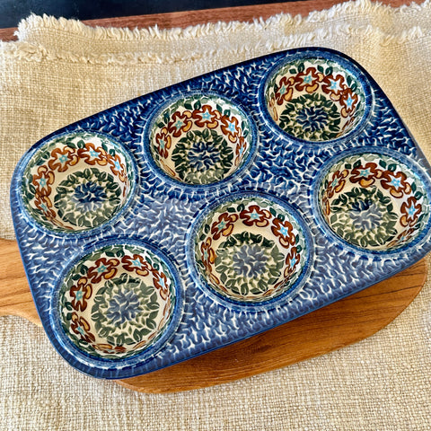 Polish Pottery Six Muffin Baking Dish