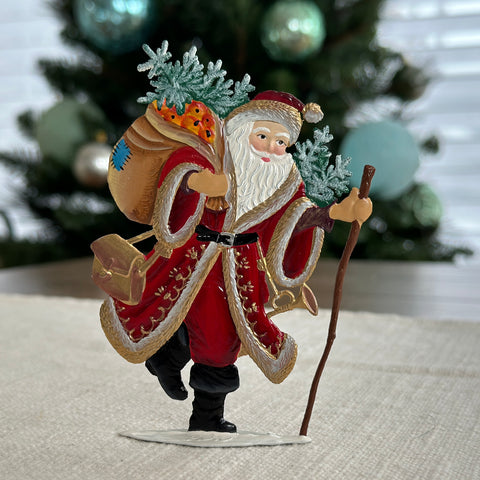 Hurry Santa! German Christmas Hand Painted Pewter Figurine