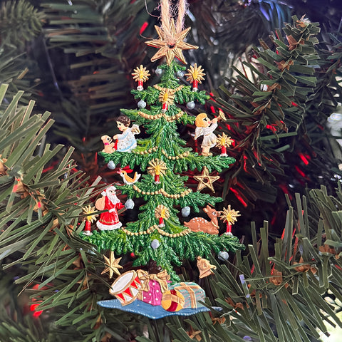 Christmas Tree Hand Painted German Pewter Ornament