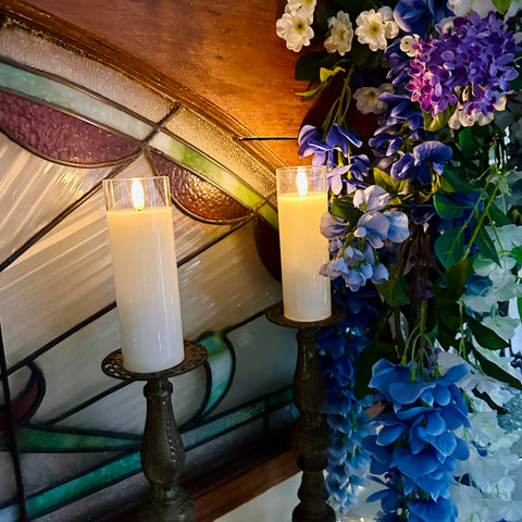 Set of 2 6" Petite Ivory Glass Pillar Candles for Just Jill