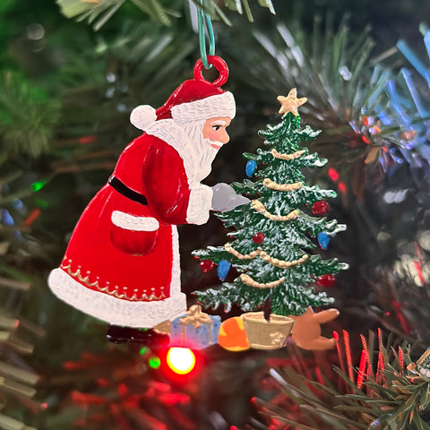 Santa Decorating Tree Hand Painted German Pewter Ornament