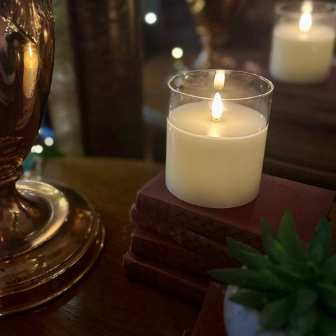 3.5" x 4" Flameless Ivory Glass Pillar Candle for Just Jill