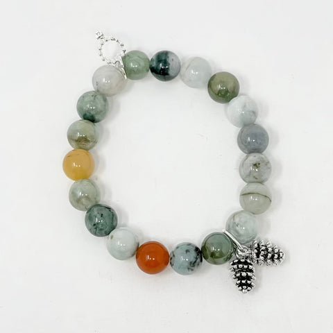 PowerBeads by jen Petites Juniper Jade with Silvertone Pinecone Duo