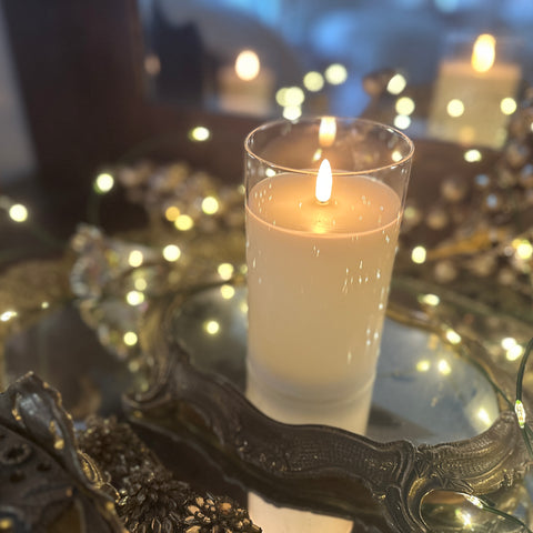 3.5" x 6" Flameless Ivory Glass Pillar Candle for Just Jill