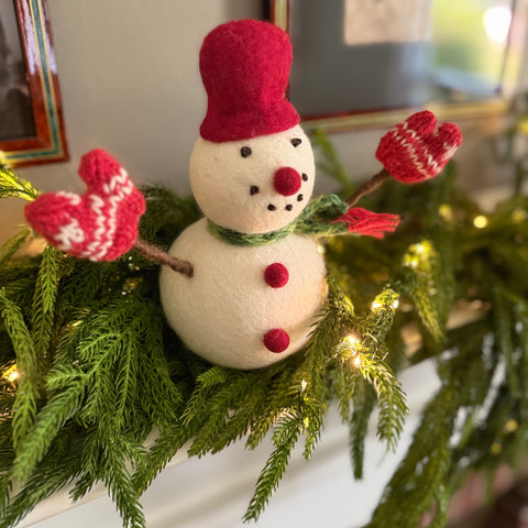 Set of 2 Artisan Crafted Wool Santa and Snowman for Just Jill