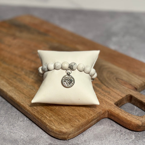 PowerBeads by jen Petites White Howlite with Embossed Heart Charm