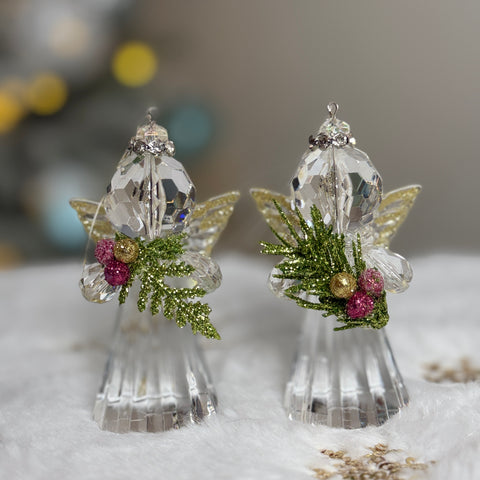 Set of 2 Tiny Mistletoe Angels Ornaments for Just Jill