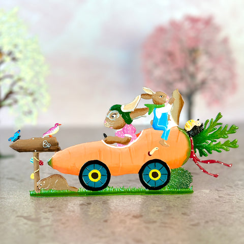 Bunny in a Carrot Racer Hand Painted German Pewter Figurine