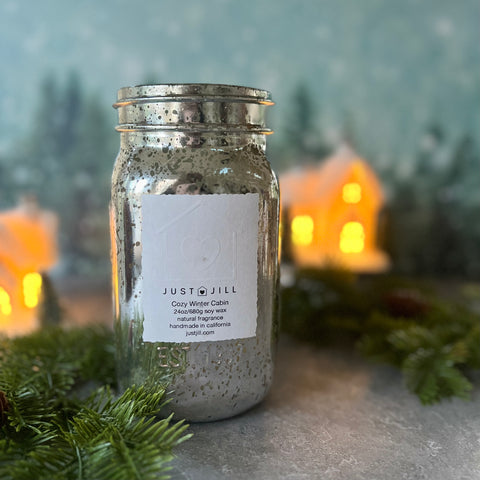 Just Jill Cozy Winter Cabin Mason Jar Candle 24 oz