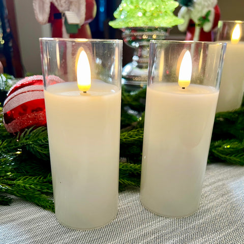 Set of 2 5" Petite Ivory Glass Pillar Candles for Just Jill
