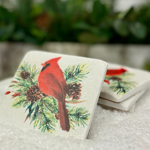 Winter Cardinal Set of 4 Coasters for Just Jill